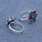 Silver Colorful Oxidized Toe Ring