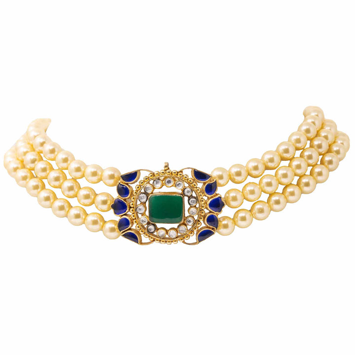 Silver Gold Plated Blue Centre Pearl Choker
