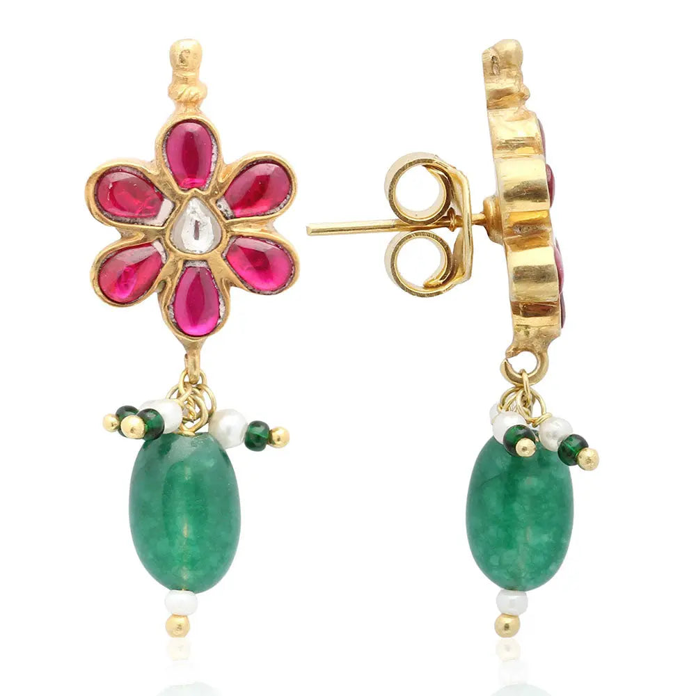 Silver Gold Plated Green Drop Earrings