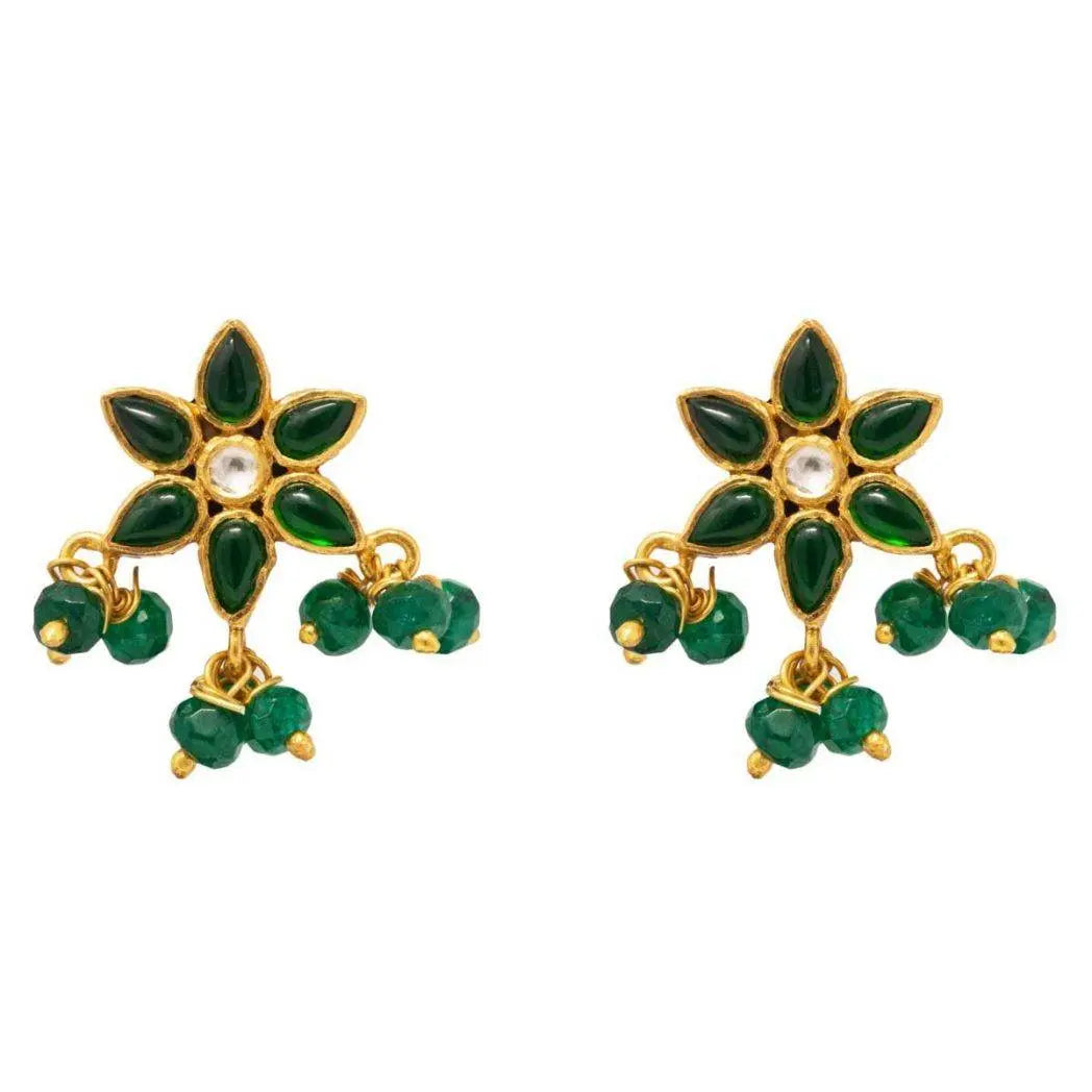Silver Gold Plated Green Flower Earrings