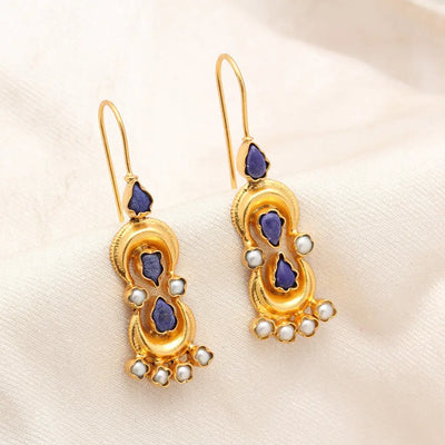 Silver Gold Plated Lapis and Pearl Earrings