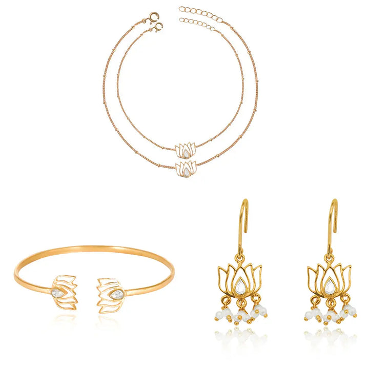 Silver Gold Plated Lotus Set