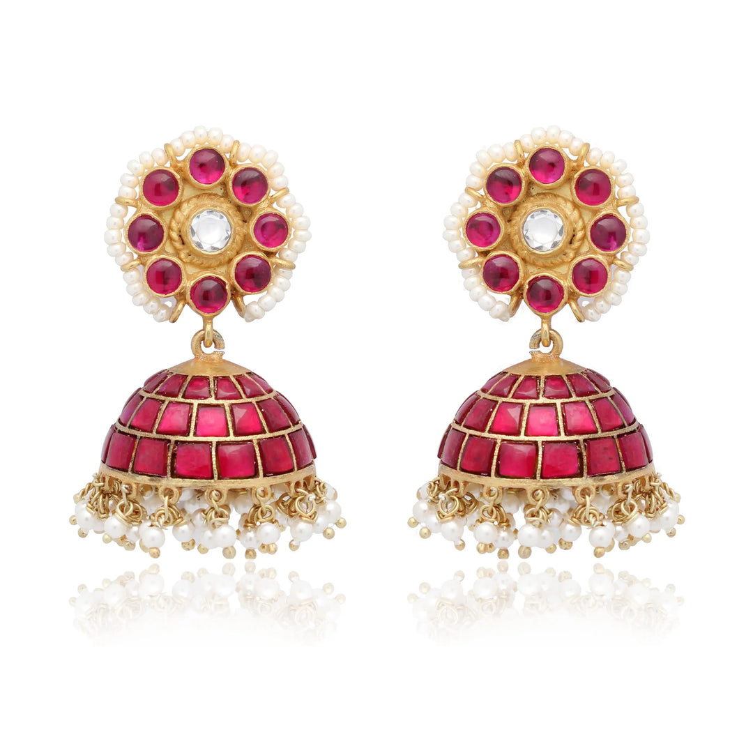 Silver Gold Plated Red Jhumka