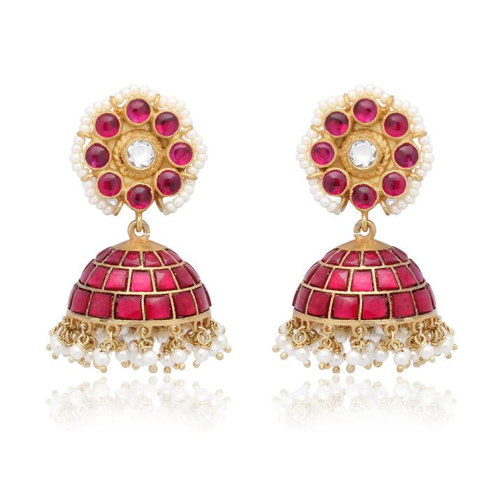 Silver Gold Plated Red Jhumka