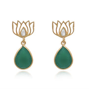 Silver Green Lotus Earring