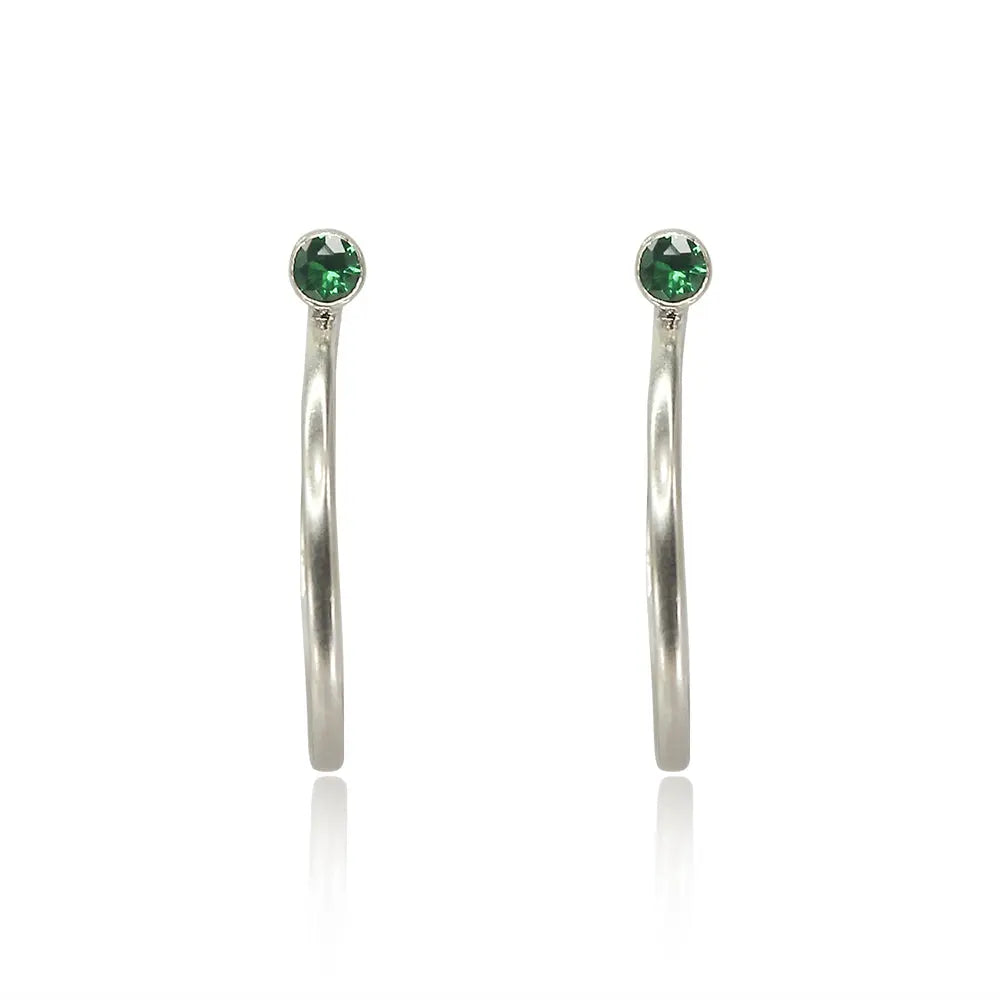 Silver Hoops with Green Stud