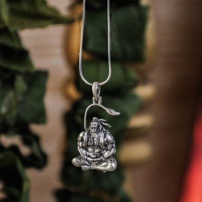 Silver Meditating Shri Hanuman Ji Pendant