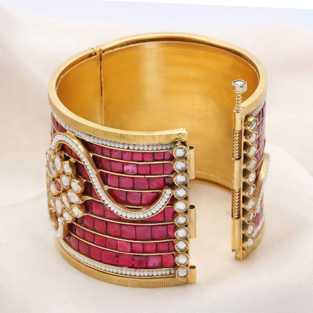 Silver gold plated pink jadau bangle