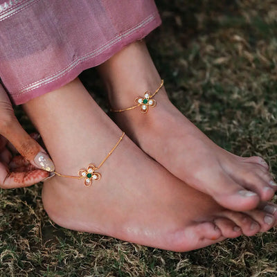 Silver green Anklet pair
