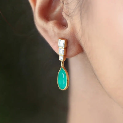 Silver green drop earring