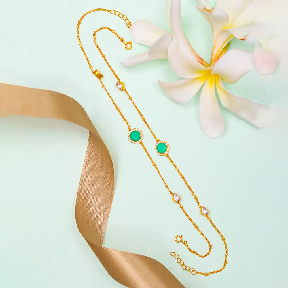 Silver green stone anklet