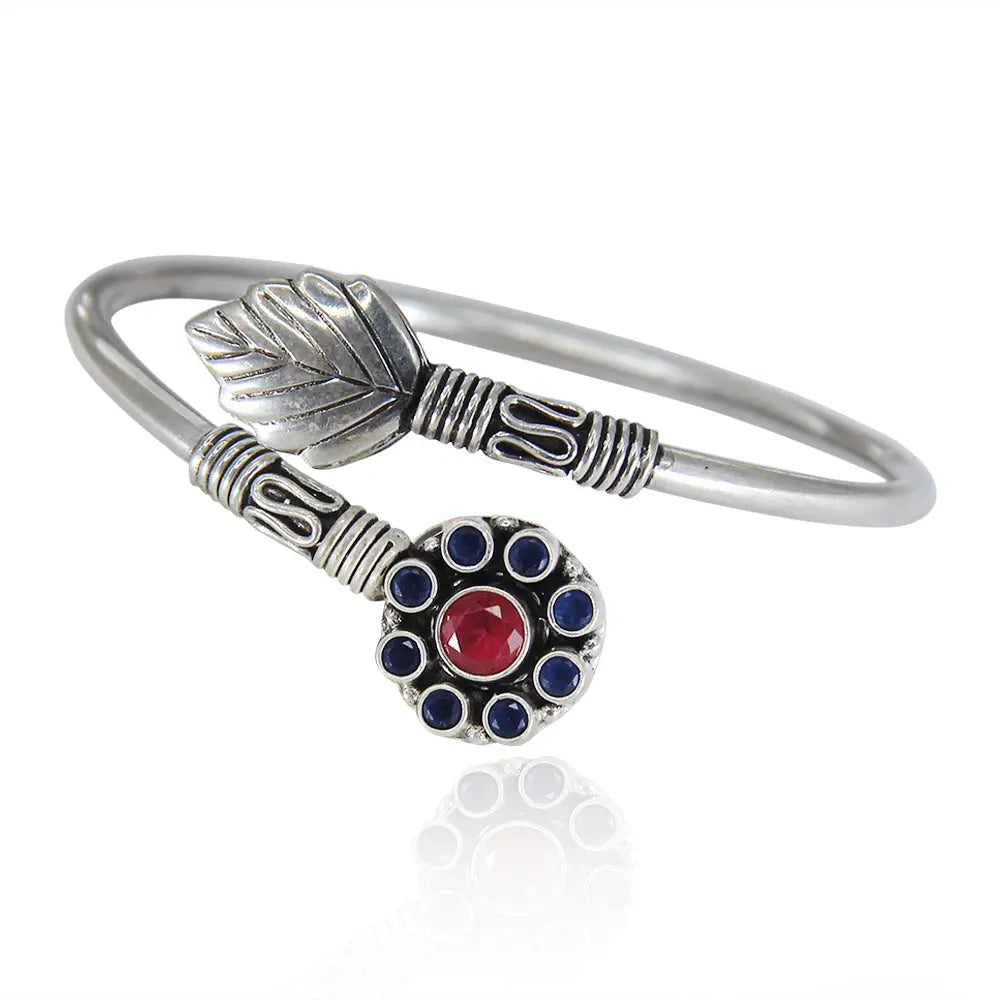 Silver oxidized red bangle