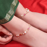 Silver pearl aambi anklet