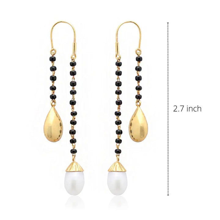 Silver Pearl And Gold Drop Mangalsutra Earrings