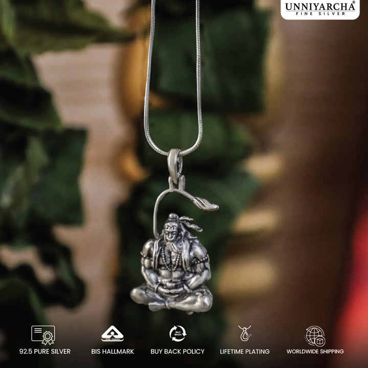 Silver Meditating Shri Hanuman Ji Pendant