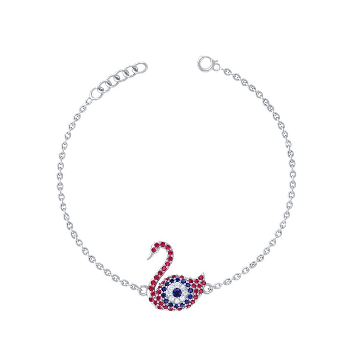 925 Pure Silver Sparkling Swan Evil Eye Bracelet