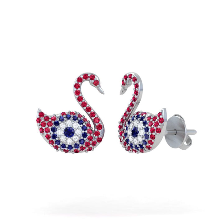 925 Pure Silver Sparkling Swan Evil Eye Stud Earrings
