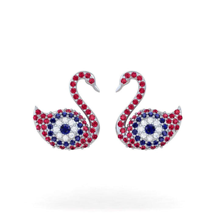 925 Pure Silver Sparkling Swan Evil Eye Stud Earrings