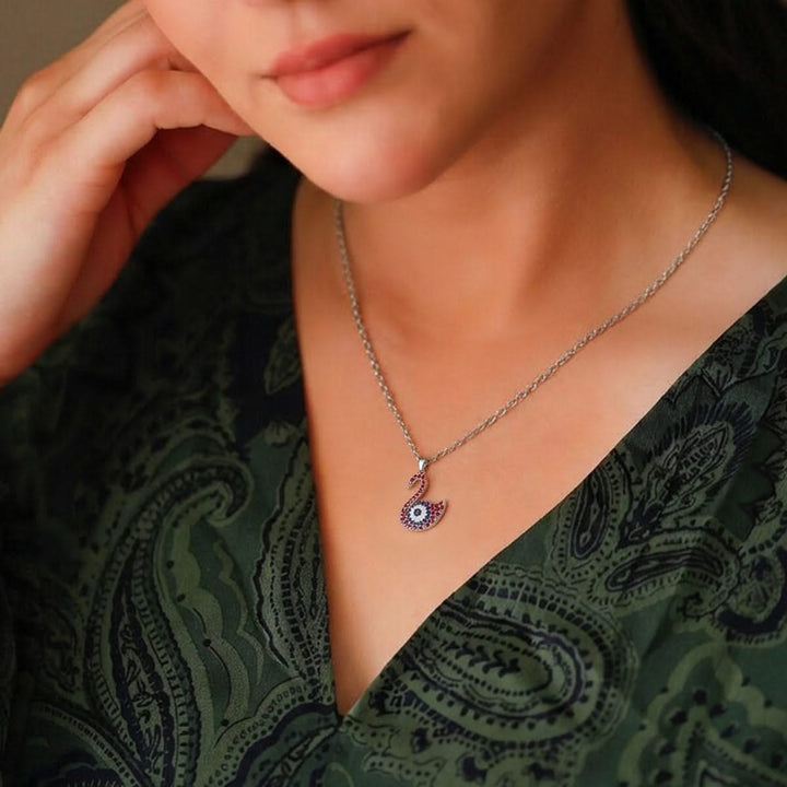 925 Pure Silver Sparkling Swan Evil Eye Pendant
