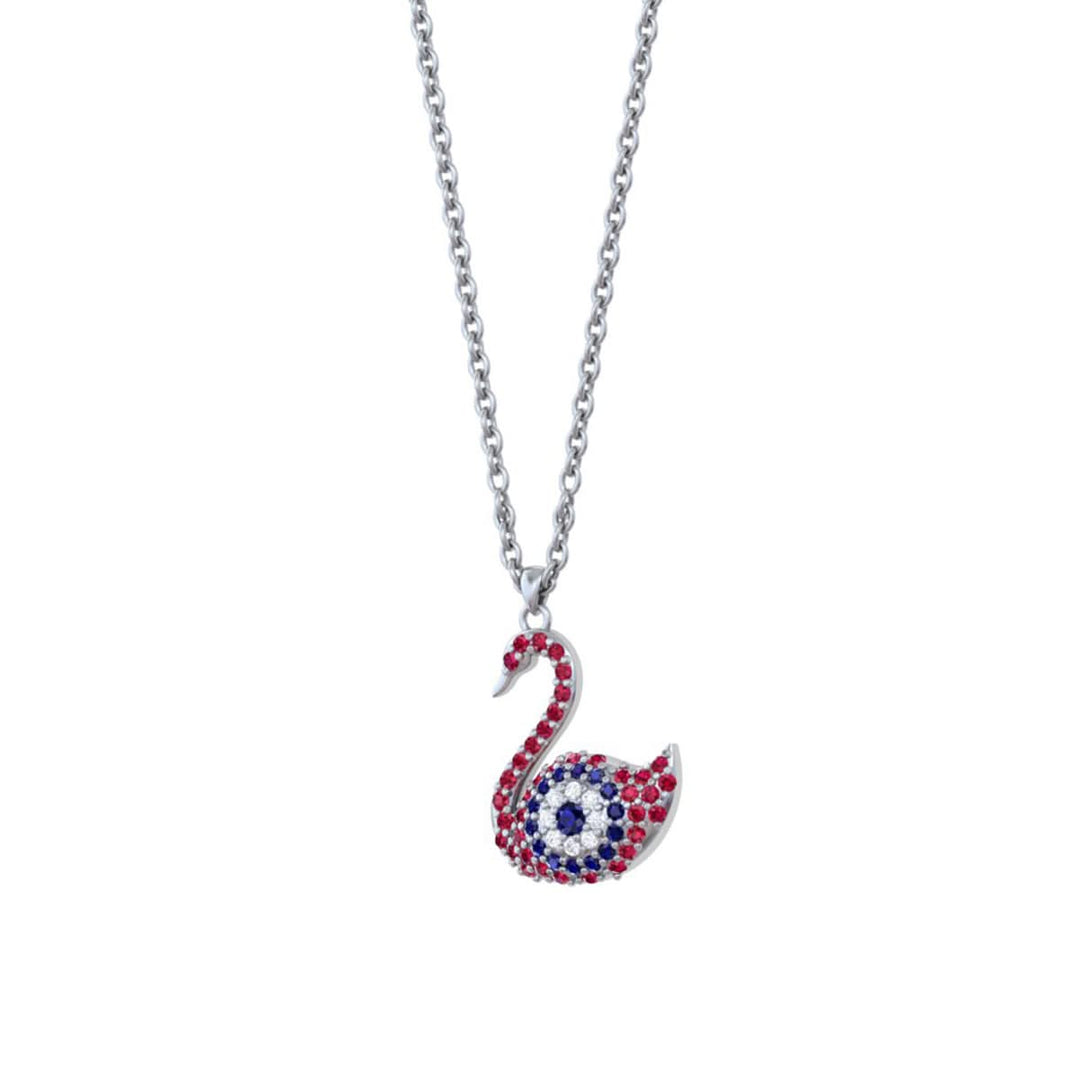 925 Pure Silver Sparkling Swan Evil Eye Pendant