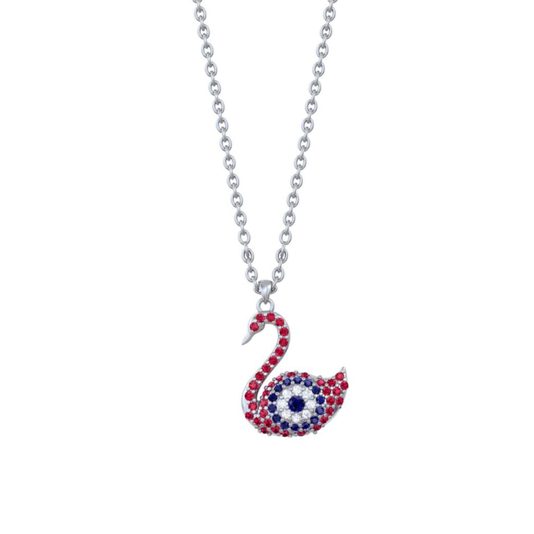 925 Pure Silver Sparkling Swan Evil Eye Pendant