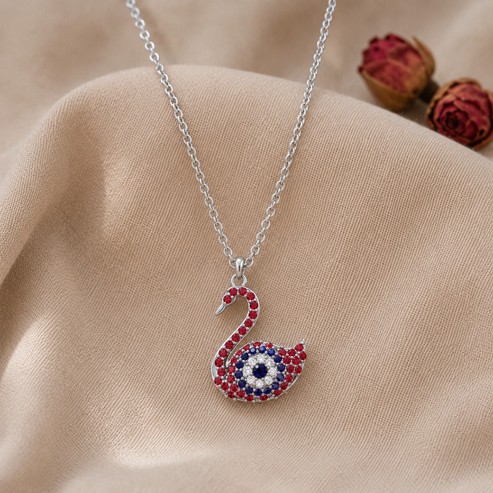 925 Pure Silver Sparkling Swan Evil Eye Pendant