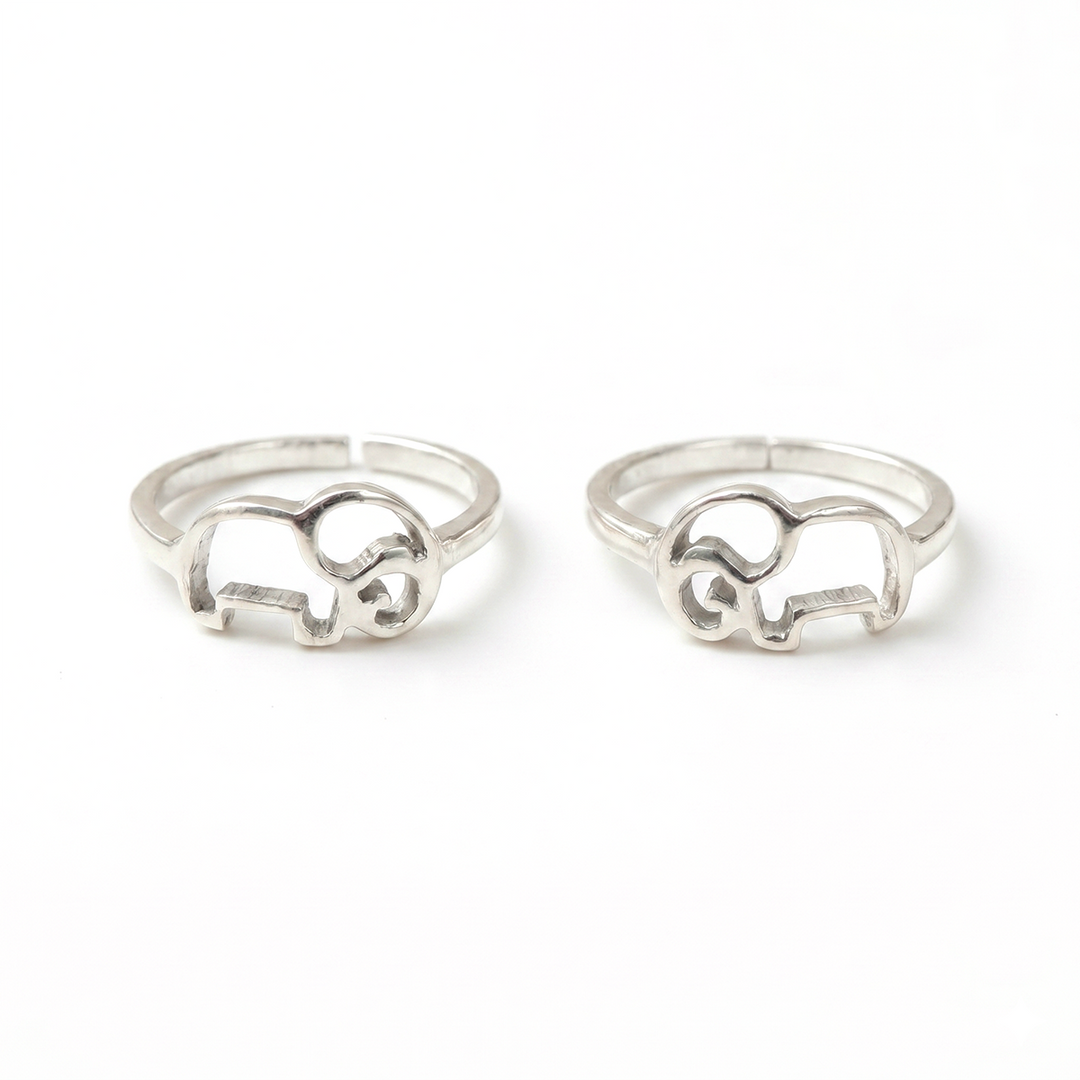 Pure 92.5 Silver Elephant Motif Toe Rings