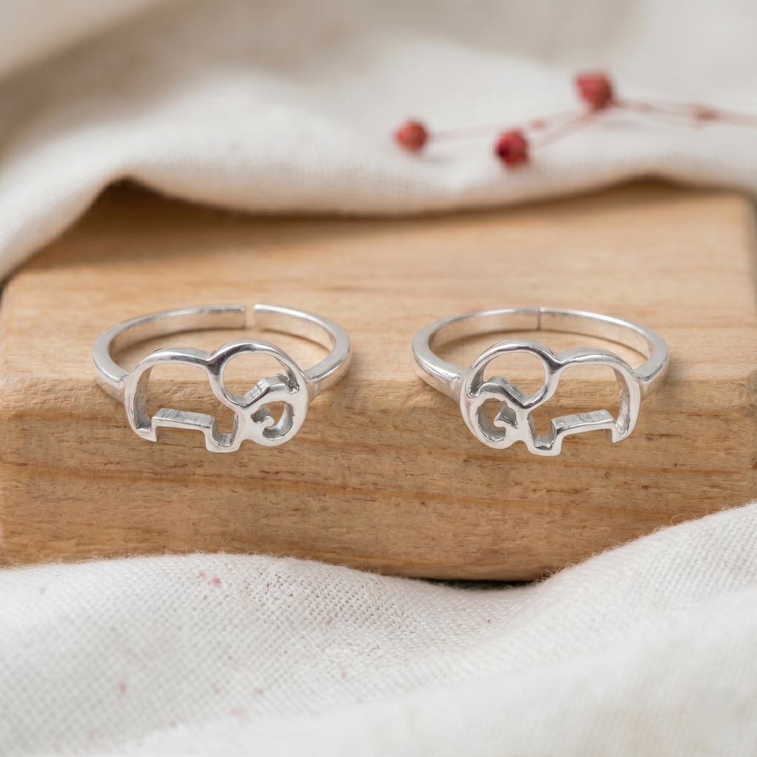 Pure 92.5 Silver Elephant Motif Toe Rings