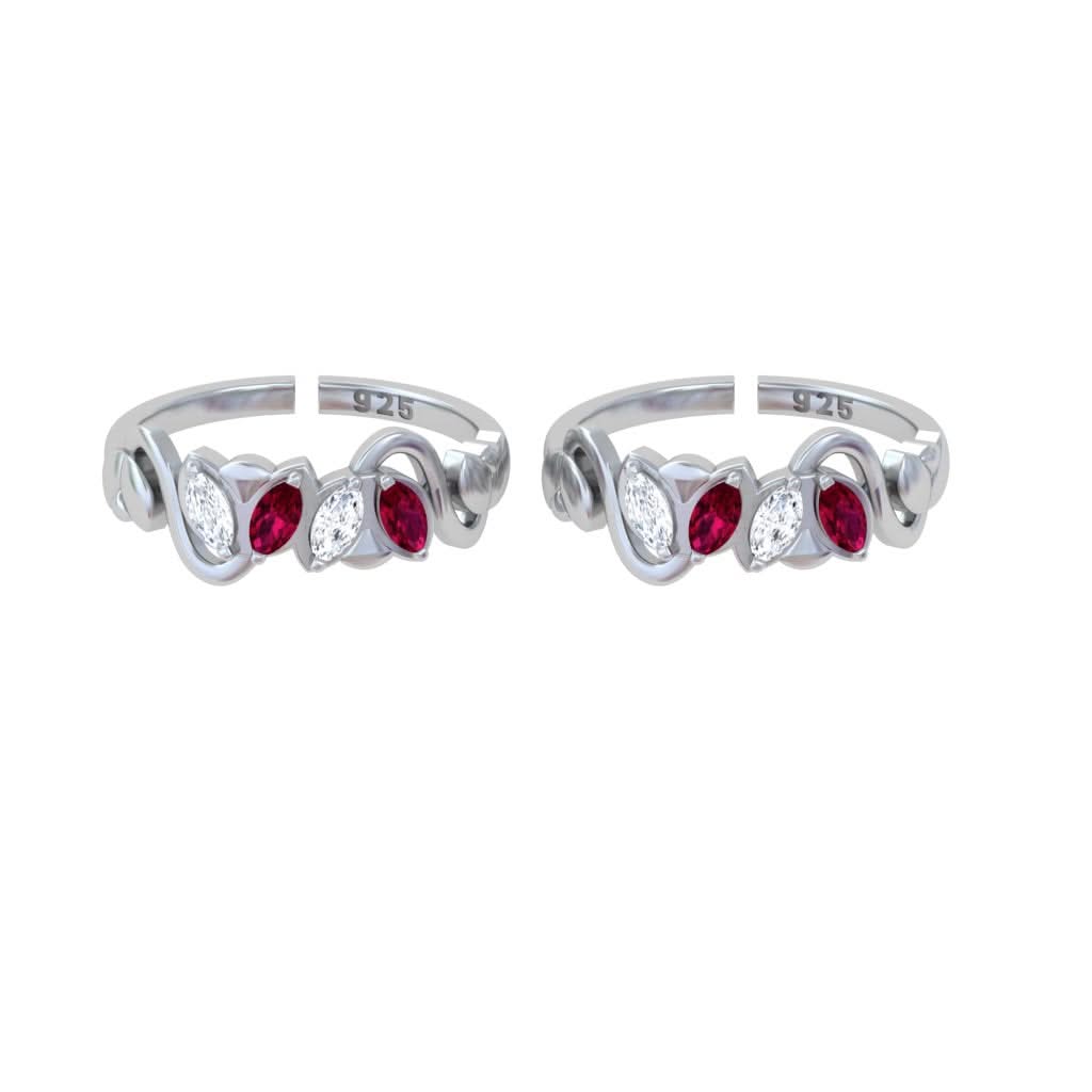 Pure 92.5 Silver Dual Stone Designer Toe Rings (Pair)