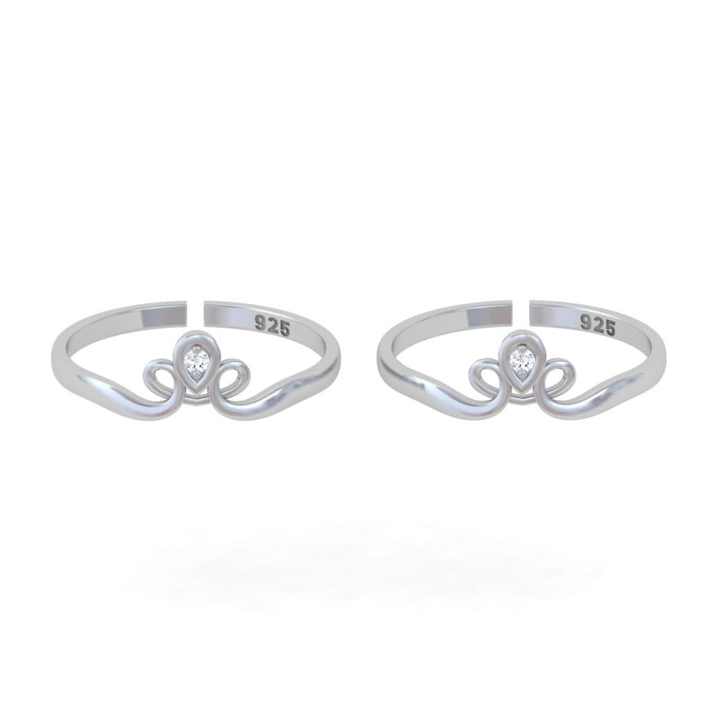 Pure 92.5 Silver Crown Toe Rings - Set of 2