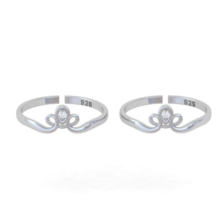 Pure 92.5 Silver Crown Toe Rings - Set of 2