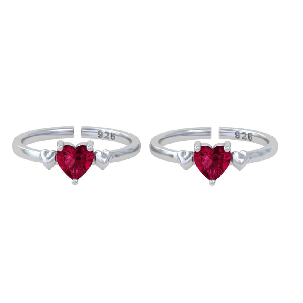 Pure 92.5 Silver Heart Zircon Toe Rings