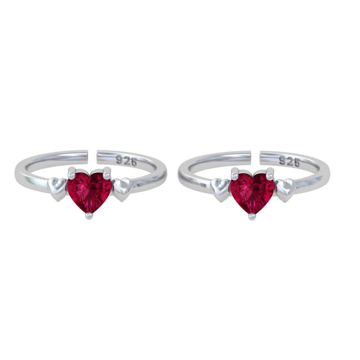 Pure 92.5 Silver Heart Zircon Toe Rings