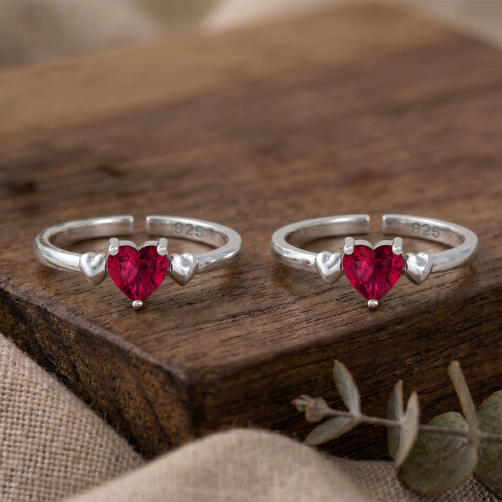 Pure 92.5 Silver Heart Zircon Toe Rings