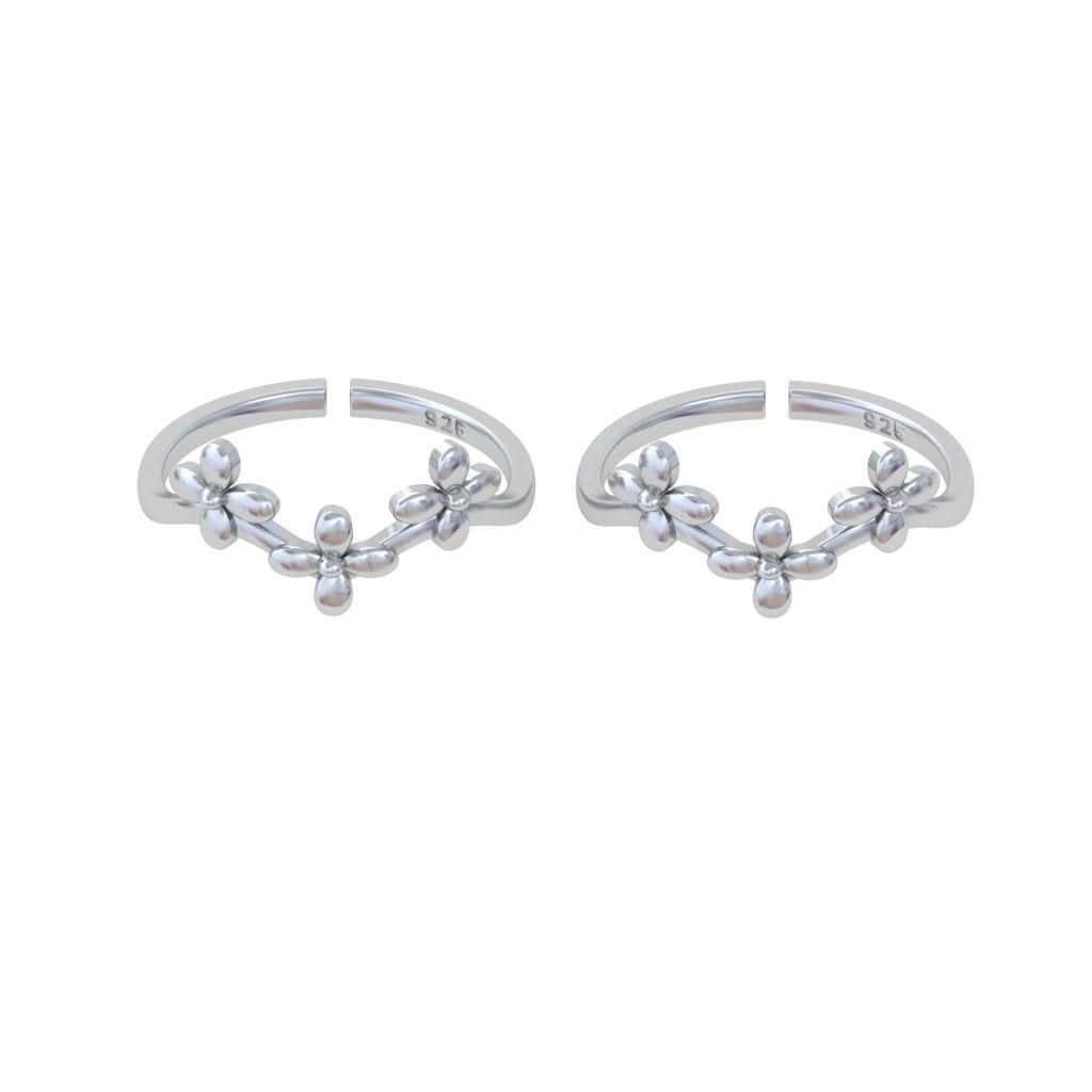 Pure 92.5 Silver Floral Design Toe Rings