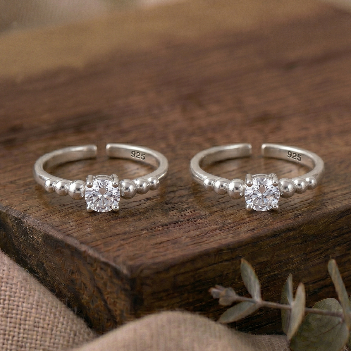 Pure 92.5 Silver Solitaire Toe Rings (Pair) | Zircon Adjustable Minimal ...