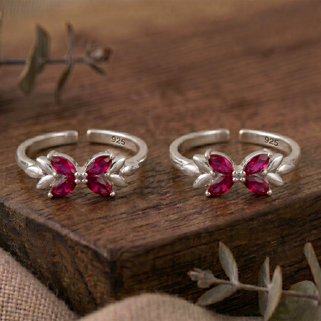 Pure 92.5 Silver Butterfly Zircon Toe Rings