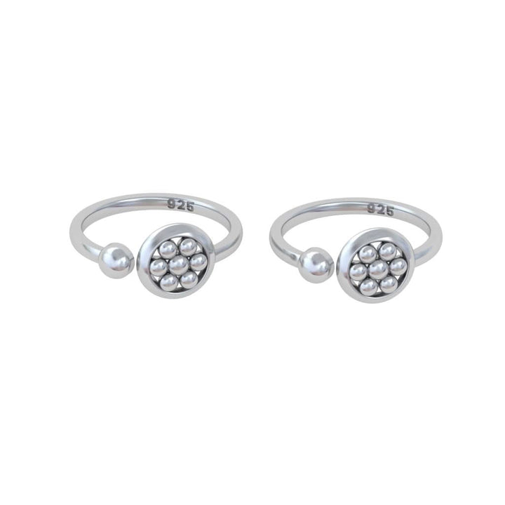 Pure 92.5 Silver Beaded Circle Toe Rings