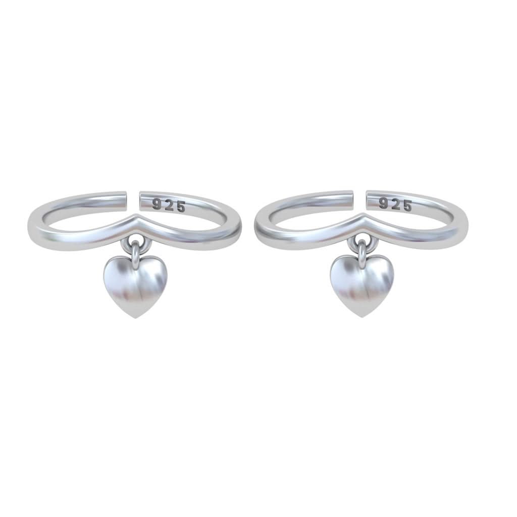 Pure 92.5 Silver Heart Charm Toe Rings