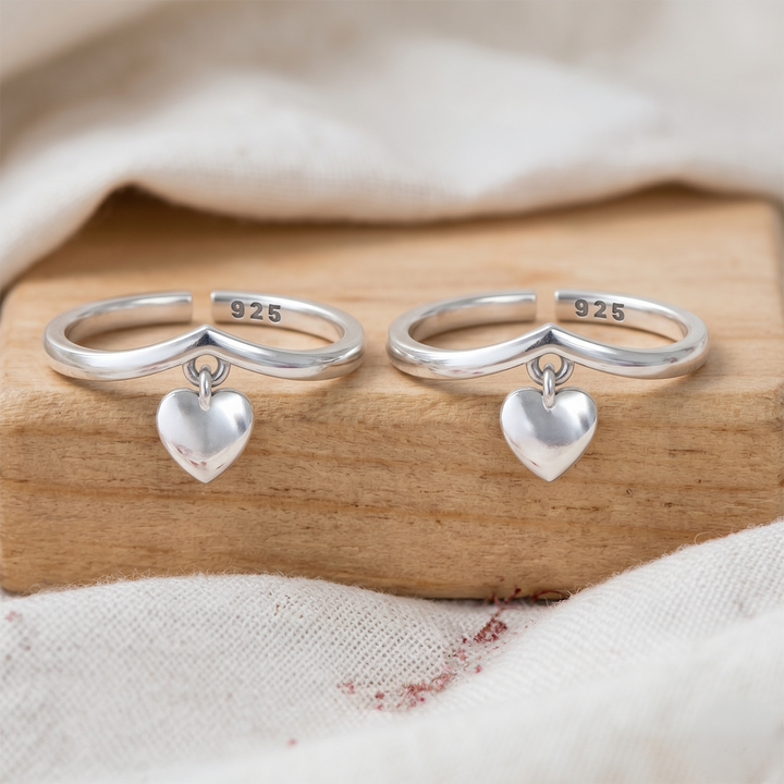 Pure 92.5 Silver Heart Charm Toe Rings