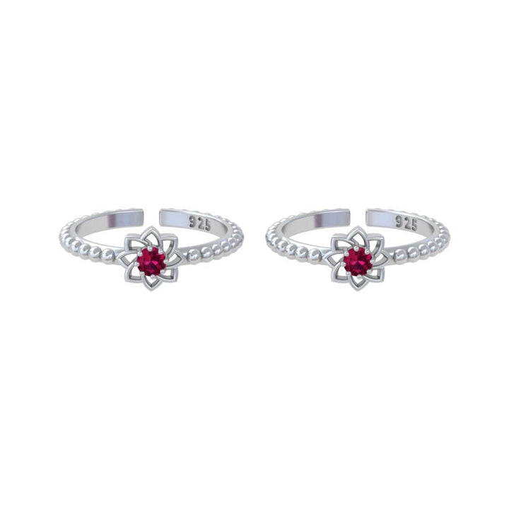 Pure 92.5 Silver Floral Zircon Toe Rings