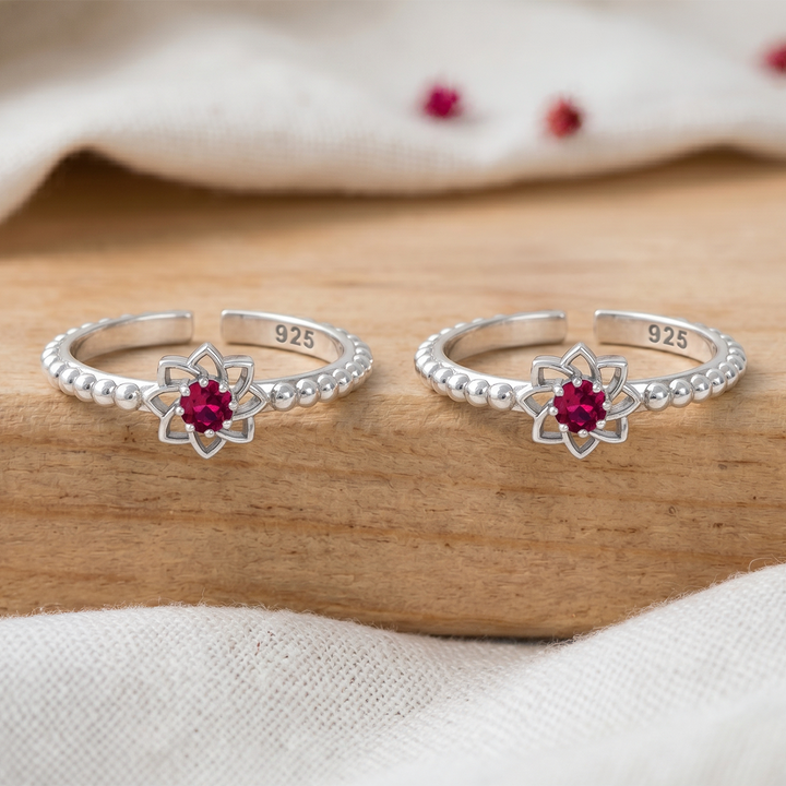 Pure 92.5 Silver Floral Zircon Toe Rings