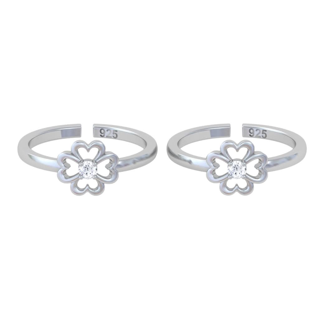 925 Pure Silver Four-Heart Clover Toe Ring (Adjustable)