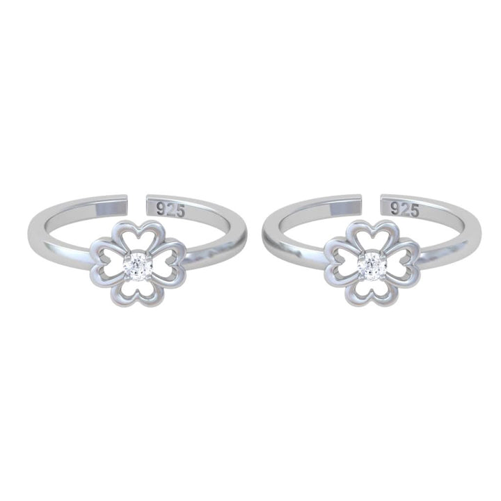 925 Pure Silver Four-Heart Clover Toe Ring (Adjustable)