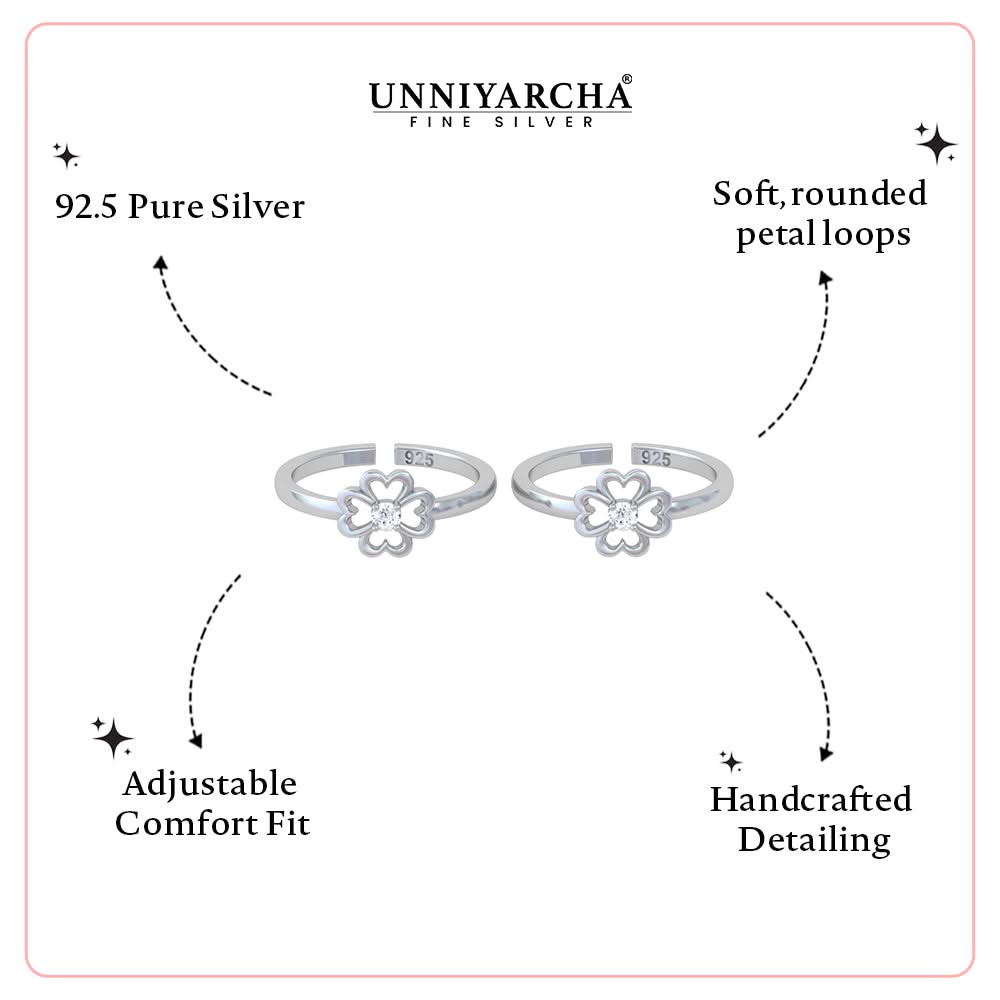 925 Pure Silver Four-Heart Clover Toe Ring (Adjustable)