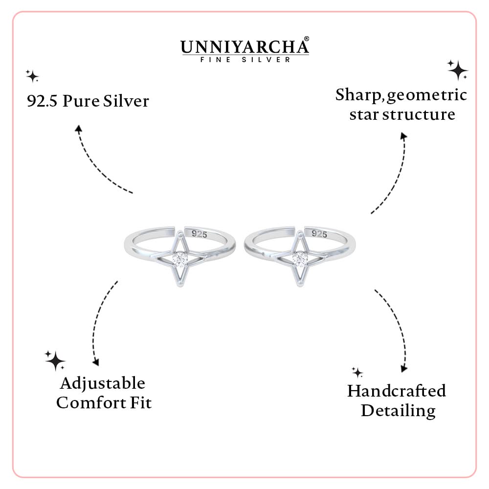 925 Pure Silver North Star Four Point Diamond-Shape Toe Ring