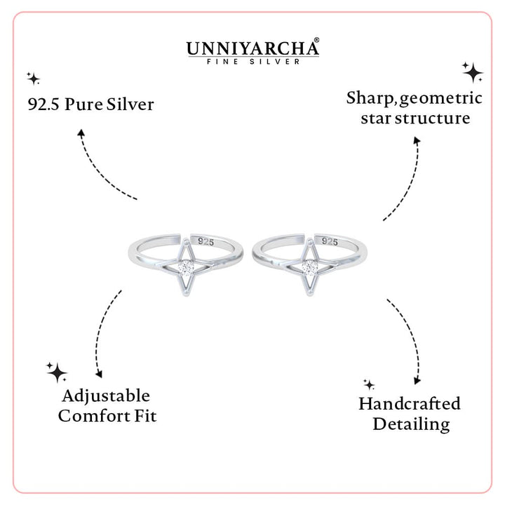 925 Pure Silver North Star Four Point Diamond-Shape Toe Ring