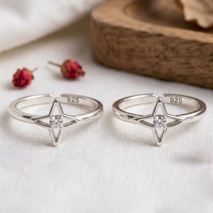 925 Pure Silver North Star Four Point Diamond-Shape Toe Ring