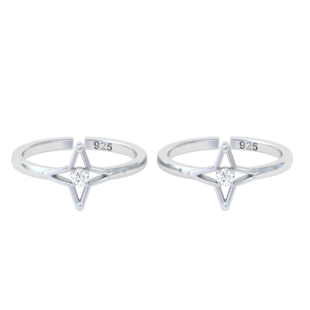925 Pure Silver North Star Four Point Diamond-Shape Toe Ring