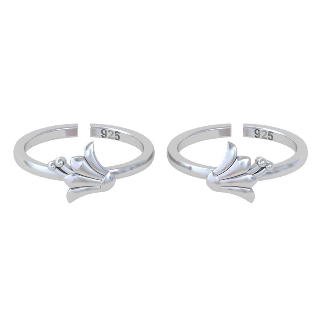 925 Pure Silver Bloom Toe Rings for Women (Adjustable)